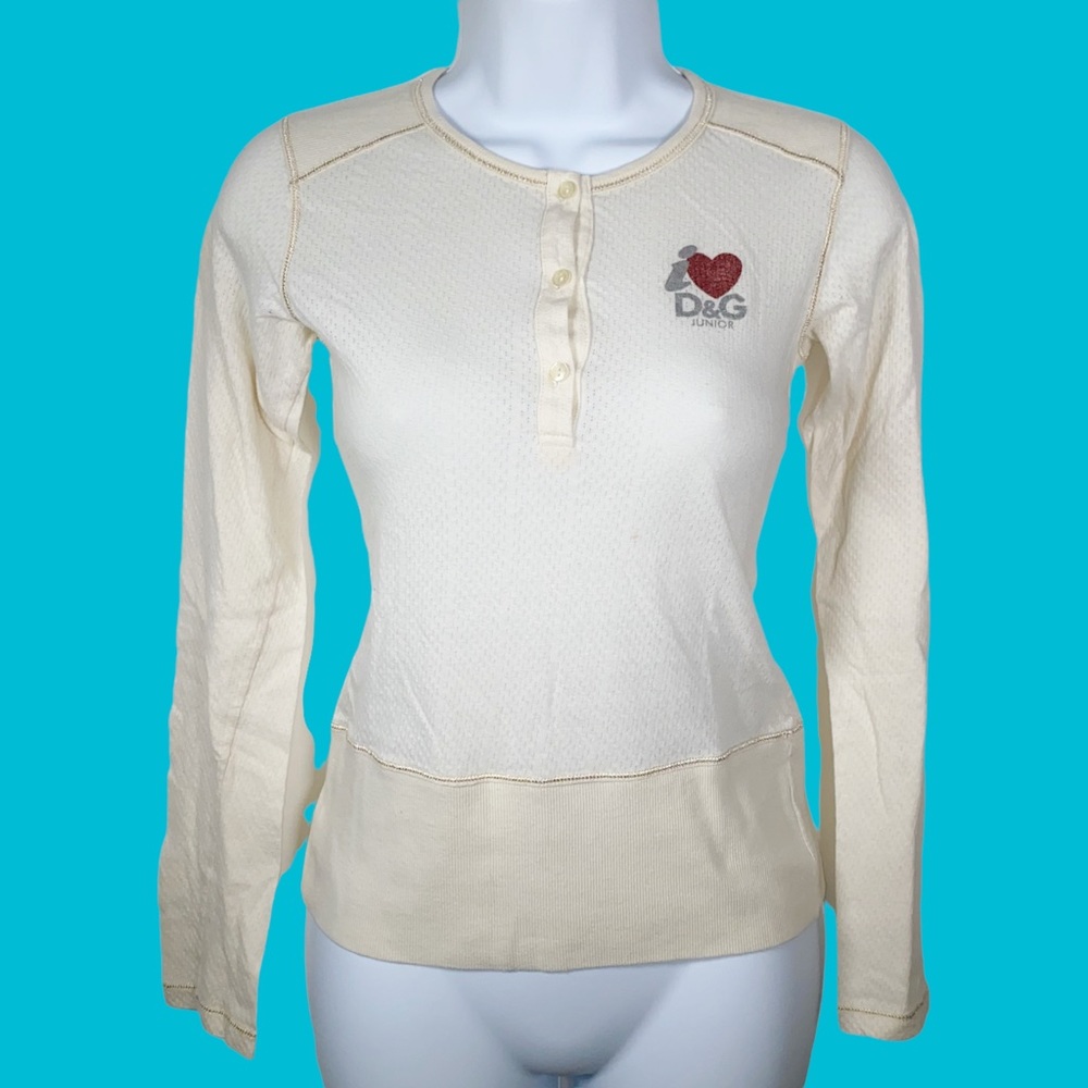 Dolce & Gabbana junior vintage Y2K cream color long sleeve shirt with front logo